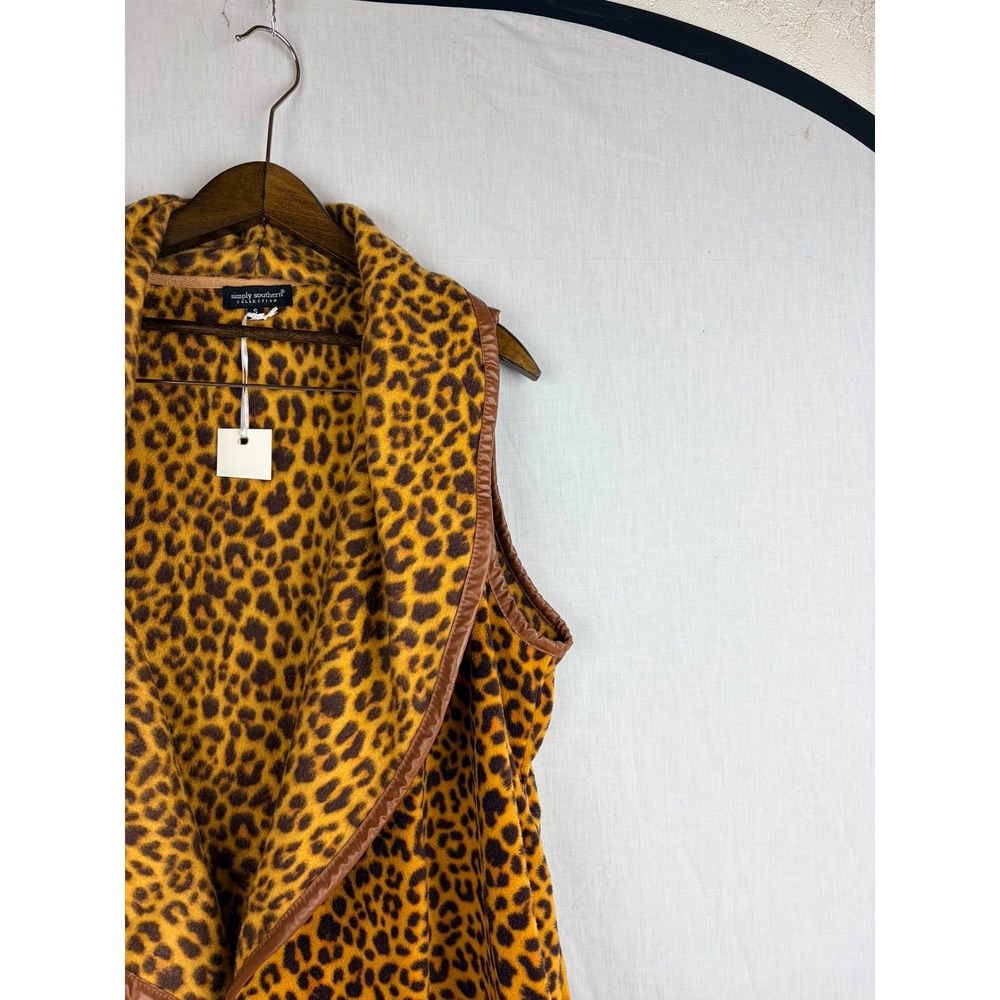 Simply Southern Womens Leopard Print Fleece Open Front Drape Vest Brown Small - Picture 4 of 12